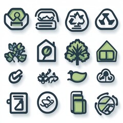 Poster - a set of minimalist outlined icons representing various eco friendly and sustainable concepts such a