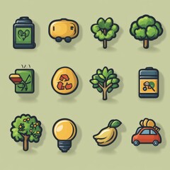 Poster - a collection of outline style icons depicting various elements of eco conservation such as renewable