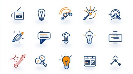 Poster - A set of minimal line icons depicting various elements of professional business as strategy long term growth