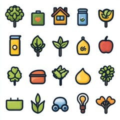 Poster - a set of minimalist icons with a focus on sustainability green energy and environmental conservation