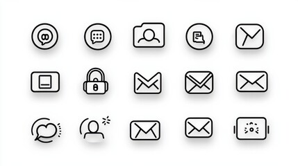 Poster - A set of stylized outline icons representing various communication and technology related elements suitable for customer facing user interfaces and digital platforms