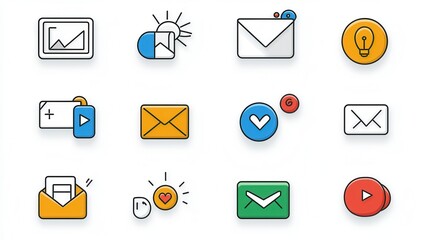 Poster - A set of clean and modern outline icons for various customer communication functions such as email messaging security and more