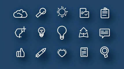 Poster - A set of minimalist modern outline icons representing various business technology and professional concepts for use in digital interfaces websites and applications