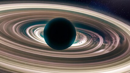 Wall Mural - Abstract rendering of a black hole and its accretion disk in deep outer space with visible starlight against a blue sky.