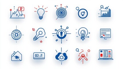 Poster - A set of carefully designed line icons that represent various elements of data analysis business intelligence and strategic decision making