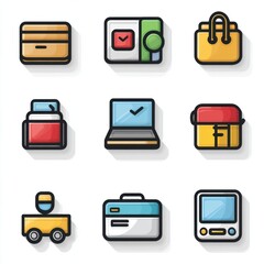 Poster - A set of 15 minimalist and functional e commerce icons designed to represent various aspects of online shopping and digital transactions