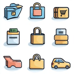 Poster - This image showcases a collection of simple and visually appealing e commerce icons including shopping cart bag payment checkout