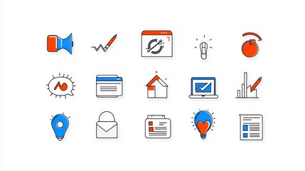 Poster - this image showcases a set of 15 minimalist line icons that symbolize a range of digital business an