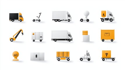 Poster - This image contains a set of sleek and stylized icons representing various aspects of the logistics industry including trucks packages warehouses and other transportation and distribution elements