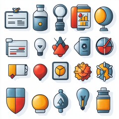Poster - A diverse set of 15 minimalist icons with thin outlines designed to represent various skills knowledge and educational concepts
