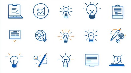 Poster - this image depicts a set of 15 line icons that visually represent a diverse range of business produc