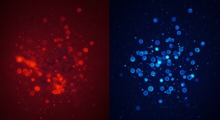 Poster - Abstract glowing particle effect in red and blue hues creates a dynamic and visually stunning backdrop, perfect for technology, science, or modern design projects.
