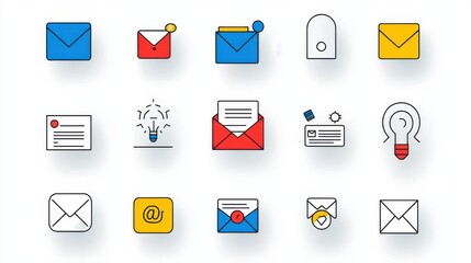 Poster - A minimalist and clean set of digital communication icons including envelopes letters and other postal symbols designed with a modern flat aesthetic