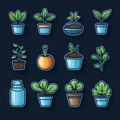 Poster - A modern set of minimalist outline icons featuring various potted plants herbs and gardening themed elements for a clean nature inspired aesthetic