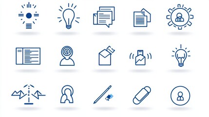 Poster - a collection of 15 minimalist outline icons representing various business and management concepts in