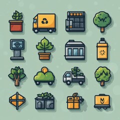 Poster - this image features a set of minimalist icons representing various elements of sustainable living an