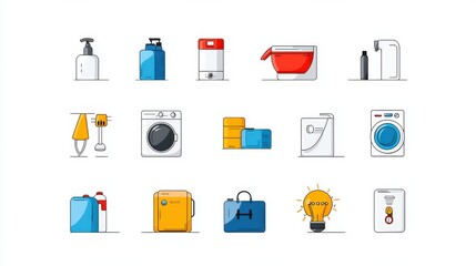 Poster - A collection of 15 professional icons representing various home appliances and electronic devices for household use