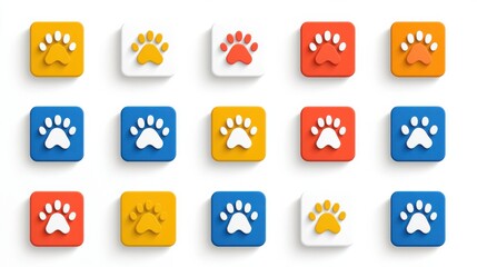 Poster - A professionally crafted set of 15 minimal colorful pet paw icons in a clean modern design style suitable for a variety of digital applications