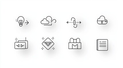 Poster - A collection of simple minimalist outline icons depicting various download upload and file management functions for digital applications and interfaces