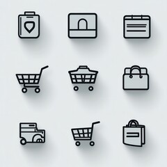 Poster - This image displays a collection of 15 minimalist outline icons symbolizing various aspects of e commerce such as shopping carts delivery and online transactions