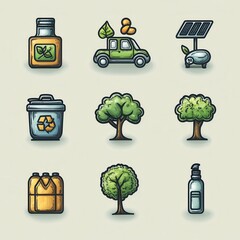 Poster - this image showcases a set of 15 outline icons that symbolize various aspects of environmental susta