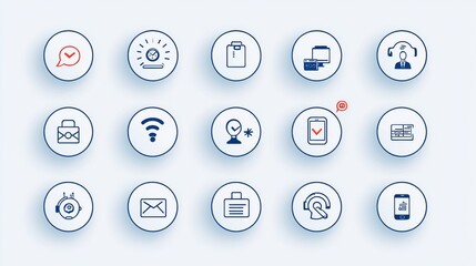 Poster - A collection of 15 neatly arranged customer service and communication icons representing various digital and technological touchpoints for engaging with customers