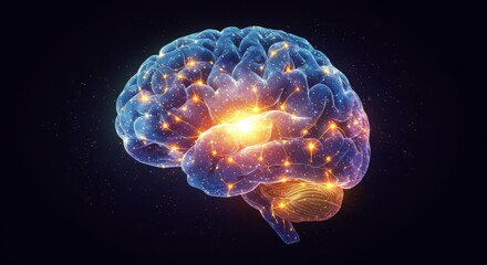 Aufkleber - Human Brain Activity Neural Network Connection Visualization with Glowing Synapses and Neurons for Neuroscience and Artificial Intelligence