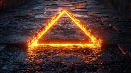 Poster - A striking triangular shape composed of vivid glowing embers radiates an intense illuminated beam in a dramatic futuristic environment