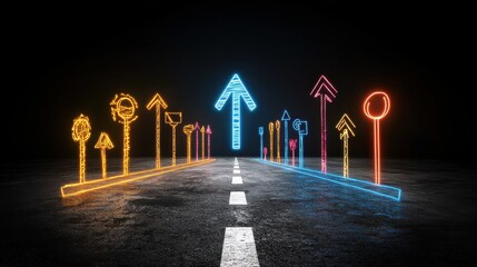 Poster - A captivating digital artwork depicting a dynamic path of vibrant neon like beams guiding the viewer forward with a sense of energy and direction
