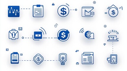 Poster - A set of 15 icons representing various aspects of financial technology including banking investment digital payments data analysis and financial management