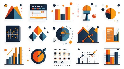 Poster - this image features a diverse set of linear icons depicting different aspects of data analytics busi