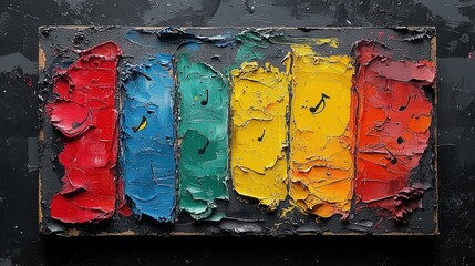 Poster - Expressive abstract painting featuring a bold vibrant composition of overlapping brushstrokes in a variety of colors and textures creating a dynamic and contemporary work of art