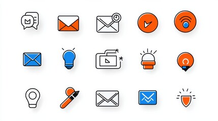 Poster - A set of various communication related icons such as email mail phone social media and sharing tools designed for digital applications and user interfaces