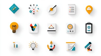 Poster - a diverse collection of icons and symbols representing various aspects of business management strate