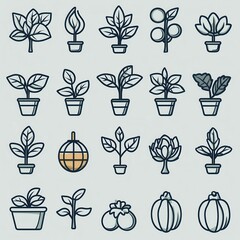 Poster - a detailed collection of various gardening and soil related outline icons including plants flowers h
