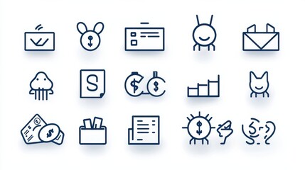 Poster - A set of minimalist icons in a thin line style representing various financial and banking concepts such as money investment banking profit savings and more