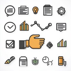 Poster - a collection of icons representing various aspects of corporate and entrepreneurial success includin