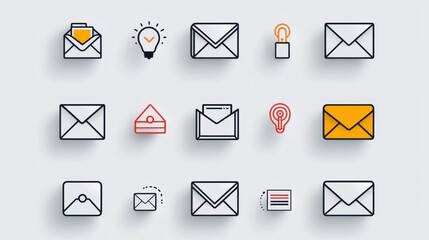 Poster - A collection of crisp clean digital icons depicting various envelope and mail related elements designed for use in digital interfaces websites and applications