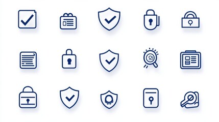 Poster - A set of outline icons representing various cybersecurity elements such as shields locks passwords and authentication processes