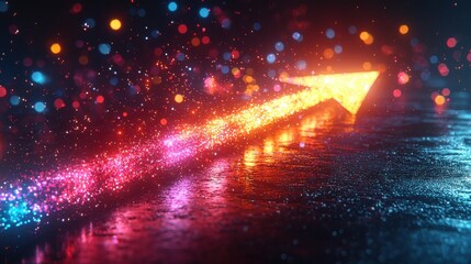 Poster - A captivating image depicting a dynamic luminous arrow surging upward with trails of vibrant glowing light streaking across the night sky