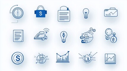 Poster - A set of editable stroke outline icons representing various financial management concepts including analysis accounting investment and data visualization