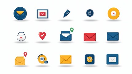 Poster - A collection of stylized minimalist icons representing various mail and communication related elements such as envelopes messages packages and deliveries