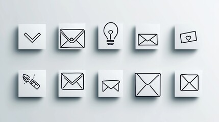 Poster - A collection of stylized minimalist icons representing various communication and email functions designed with an elegant and modern aesthetic
