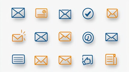 Poster - A collection of stylized minimalist icons representing various functions and actions related to email and digital messaging designed for a clean and modern user interface