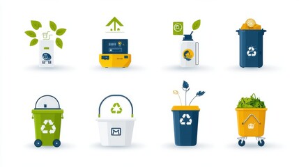Poster - collection of various recycling and waste management icons representing different types of waste sus