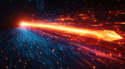 Poster - An explosive fast moving trail of luminous multicolored energy surging upwards in a vibrant dynamic display of light and motion