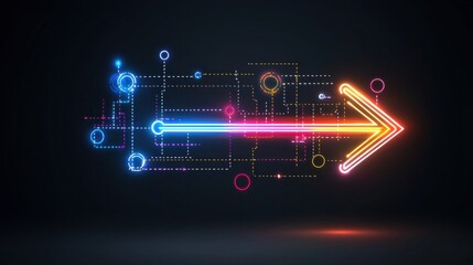 Poster - a dynamic and futuristic depicting a fast moving upward arrow glowing with a vibrant array of neon l