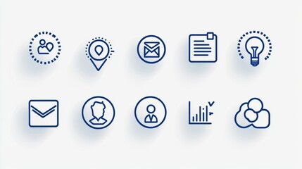 Poster - a set of clean and simple icons representing various business and concepts including communication d