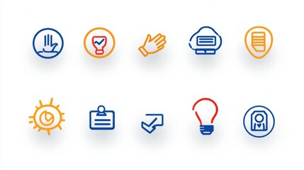 Poster - A set of minimalist flat style icons representing various business and concepts including approval technology security and communication
