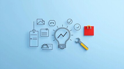 Poster - A set of icons representing various control and assurance processes in a factory or manufacturing environment including testing inspection and optimization of products and production workflows
